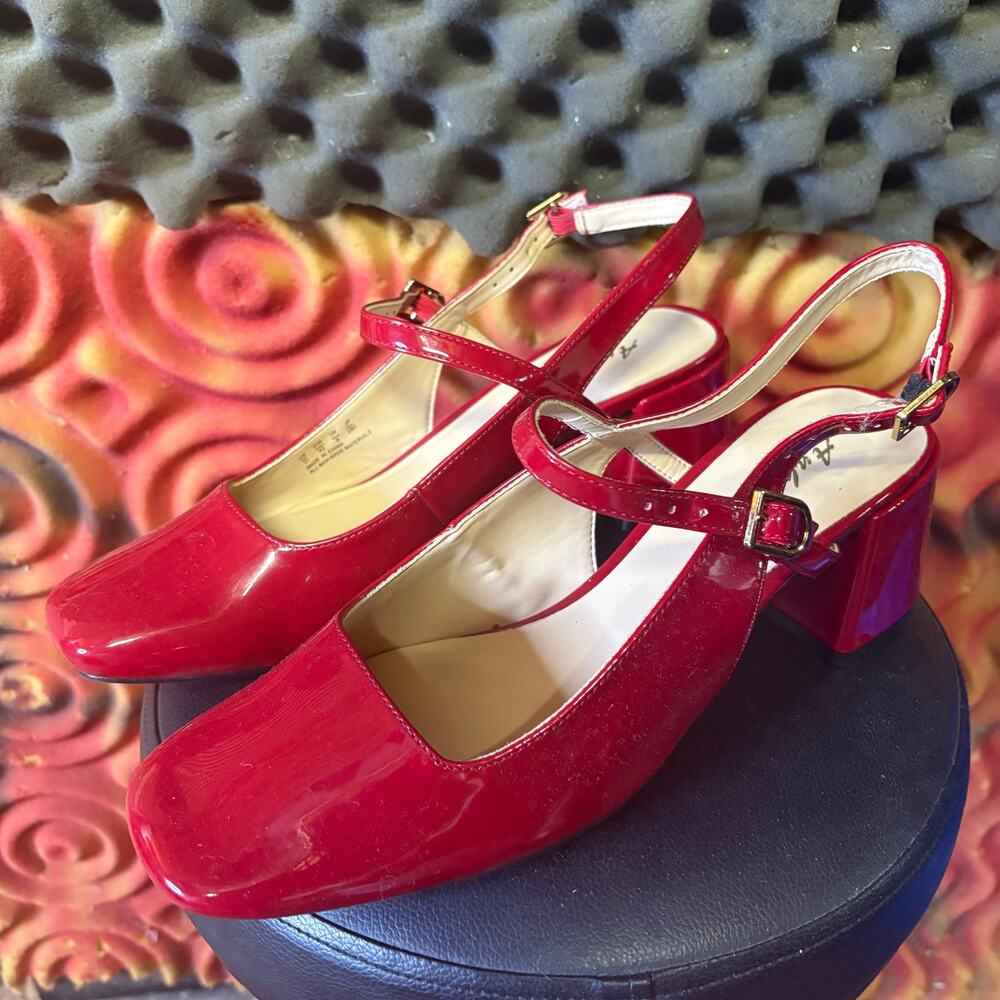 Ankis Mary Jane Chunky Heels Dress Slingback 11 red